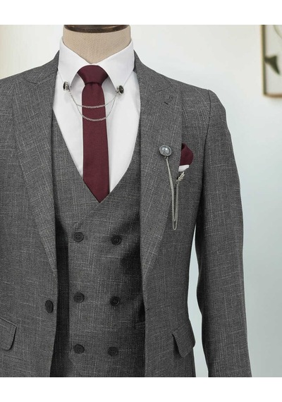 Bys Beystil Sivri Yaka Gri Kırçıllı Takım Elbise Storm- Slim Fit