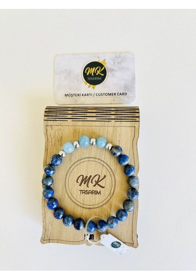 Mk Tasarım Gerçek Lapis Lazuli Mavi Kuvars Taşı Bileklik Mk.011.001 Çok Renkli