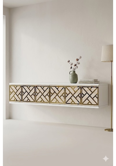 Tda1238btg Arex Duvara Montaj Tv Sehpası Beyaz-traverten-gold 120cm