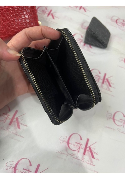 Gk Gamzelirenklerim Luxury Fashıon&accessorıes Mini Cüzdan Kartlık Tek Gözlü Fermuarlı Rugan Suni Deri Siyah