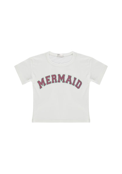 Civil Girls Mermaid Baskılı 2-5 Yaş Tişört - Kırık Beyaz