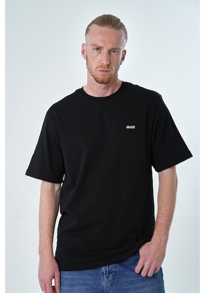 İntersivin %100 Pamuk Oversize Siyah Erkek T-shirt Siyah