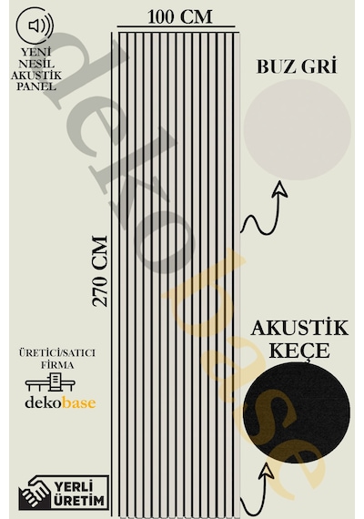 Açık Gri 100x270cm Yeni Nesil Akustik Ahşap Duvar Paneli