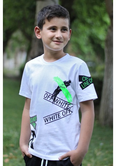Markahit X Baskılı %100 Pamuk Erkek Çocuk T-shirt 9-16 Yaş Beyaz