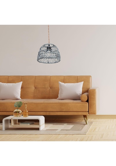 Homyl Rustik Rattan Örgü Retro Avize Işık Kapağı Ev Mavi Mavi