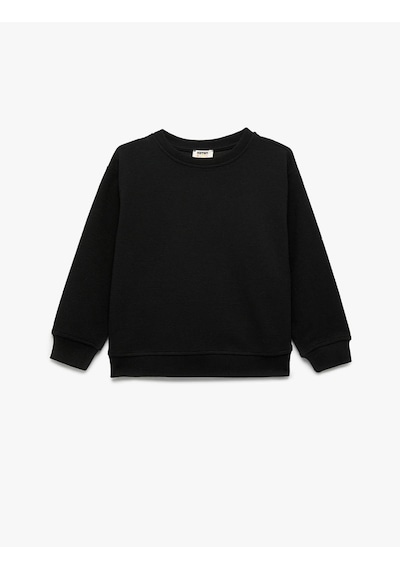 Koton Bisiklet Yaka Şardonlu Siyah Erkek Çocuk Sweatshirt 6wkb10203tk Siyah