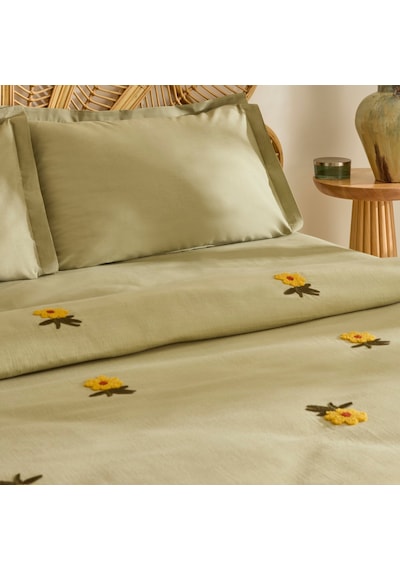 Karaca Home Sunflower %100 Pamuk Müslin Çift Kişilik Pike Takımı Adaçayı Adaçayı