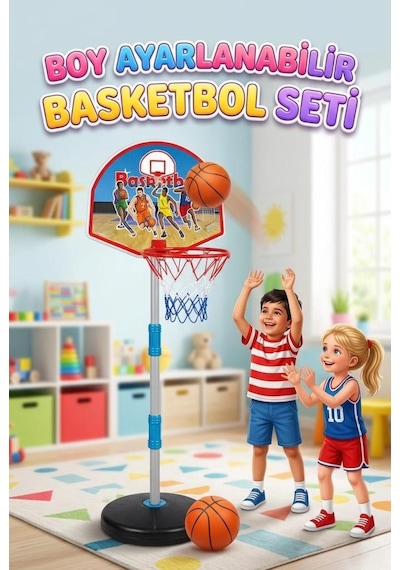 Ayaklı Oyuncak Basketbol Seti Çocuk Basketbol Potası Boy Ayarlanabilir 3 Farklı Boy Seçeneği