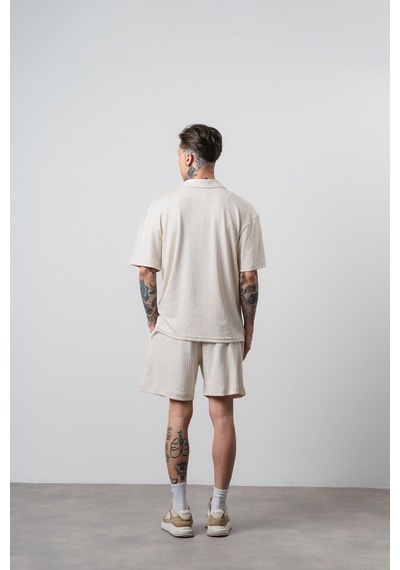 Erkek Respire Relined Yazılı Regular Fit T-shirt Şort Takım Bej