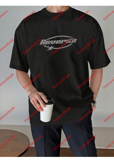 Startmore Unisex Reverse Baskılı Tshirt Siyah Siyah