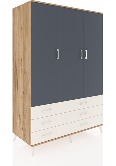 Kronos Dolap 5 Raflı 6 Çekmeceli Tek Askılı 132x59x195 Çam-an... Çam