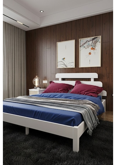 Renazzo Lotus X Masif Ahşap Karyola Beyaz 180x200 Beyaz - 180 X 200