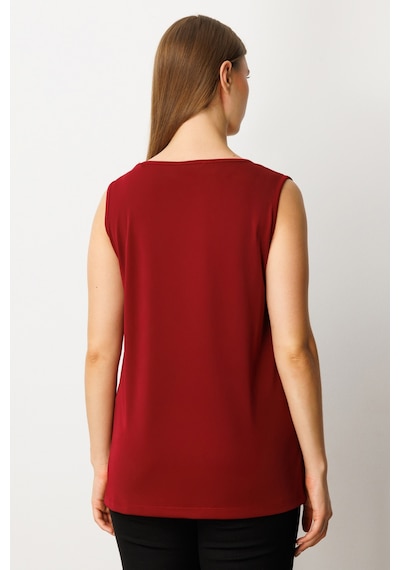 On Kadın Büyük Beden Yakası Tül Detaylı Kolsuz Basic Bluz 61311 Bordo Bordo