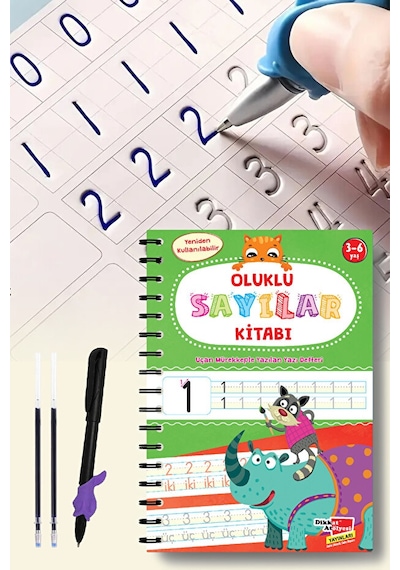 Sayıları Yazmayı Kolayca Öğreten Kitap Sihirli Uçan Kalemli Oluklu (Kabartmalı) Sayılar Kitabı Dikkat Atölyesi Yayınları