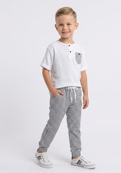 Unify Brand Erkek Çoçuk 4-12 Yaş Keten 2 Li Takım Siyah-beyaz