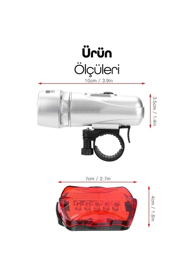 Ön-arka Set Bisiklet Feneri Pilli 500 Lümen 3 Mod Flaşörlü Bisiklet Farı Led Işık Gri 4414 Gri