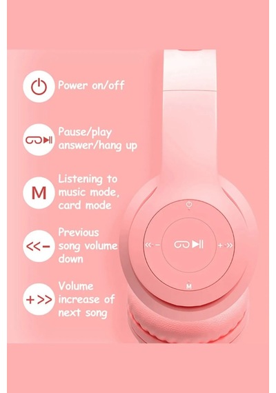Kedi Kulağı Bluetooth Kablosuz Kulaklık Işıklı Rgb Çocuk Oyun Kulaklığı Radyolu Cocuk Kulaklık Pembe - 582811406
