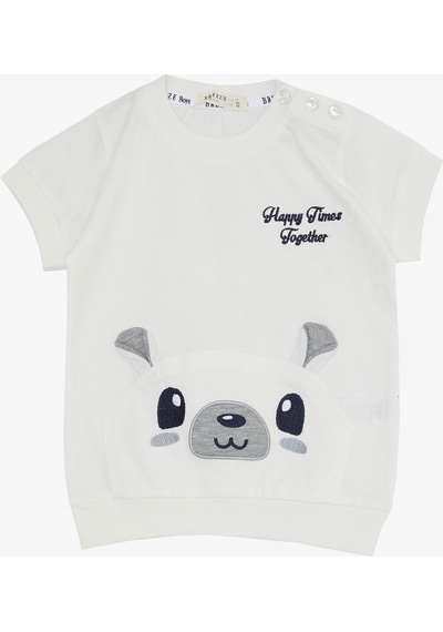 Breeze Erkek Bebek Kapri Takım Sevimli Ayıcık Nakışlı 9 Ay - 3 Yaş Ekru