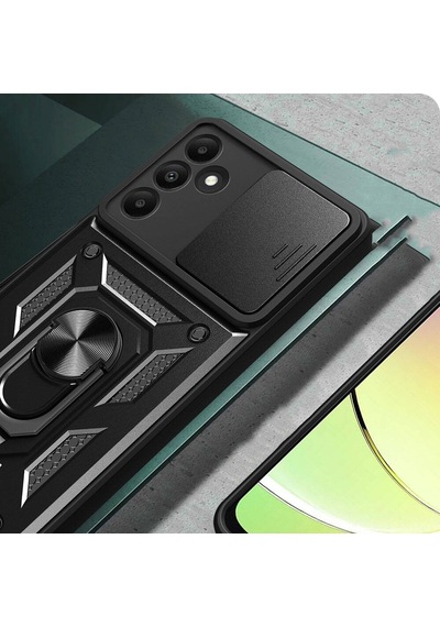 Zore Galaxy Uyumlu A15 Kılıf Magnetik Standlı Kamera Korumalı Sürgülü Vega Kapak - Siyah Siyah