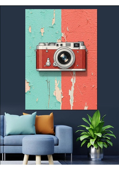 Ahşap Tablo Eski Fotoğraf Makinesi Sanatı