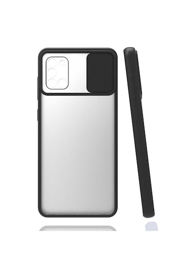 Noktaks Samsung Galaxy Uyumlu A31 Kılıf Slayt Sürgülü Arkası Buzlu Lensi Kapak Siyah T15440