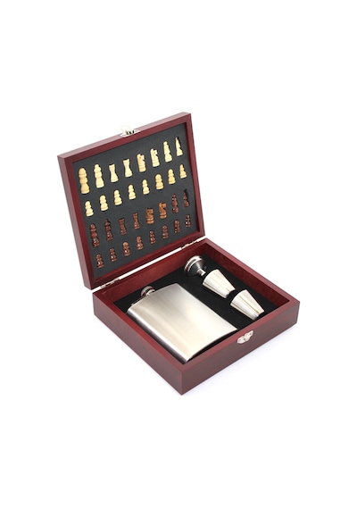 2 Adet Ahşap Kutulu Satrançlı Matara Seti 8 Oz Matara Ve 2 Shot Bardağı İçeren Taşınabilir Chess Flask Set