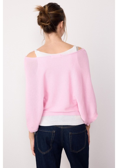 Madmext Pembe Geniş Yaka Çift Katlı Triko Kazak Mg2780
