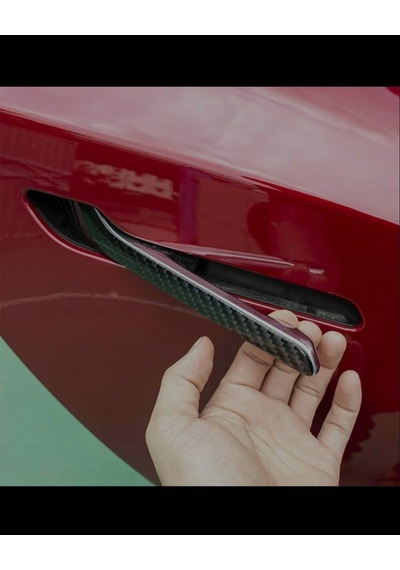 Tesla Juniper Standart 2026+ Uyumlu Kapı Kolu Kaplama Karbon Parlak Karbon Fiber Siyah