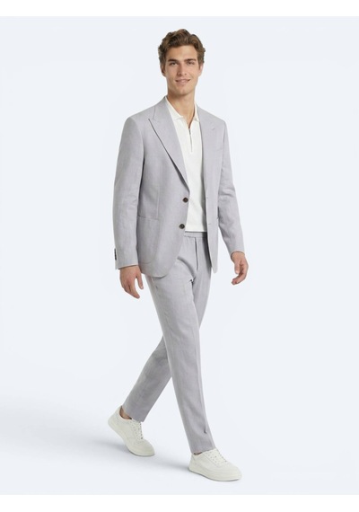 Kip Gri Modern Fit Keten Karışımlı Takım Elbise