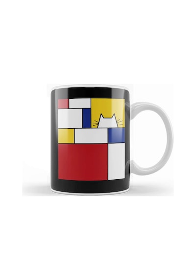 Piet Mondrian Inspired Cat Kedi Kupa Bardak Porselen Karışık