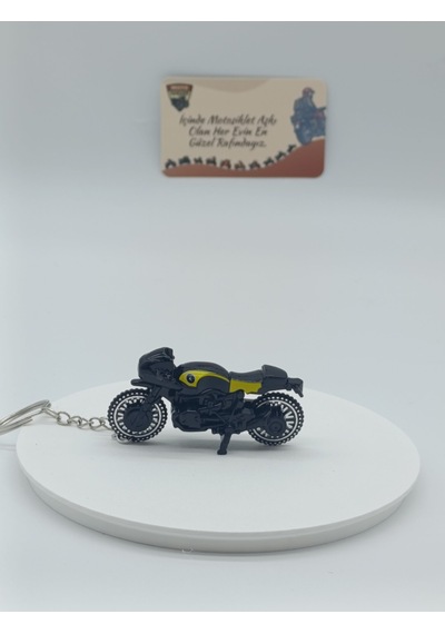 Scrambler Motosiklet Metal Anahtarlık Siyah - Diecast Cafe Racer Motor Figürü