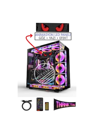 Led Animasyon Paneli Bilgisayar Pc Kasaları İçin 17.3x7 Cm Rg-b Ekran Kumandalı App Kontrollü 5 Volt Çok Renkli