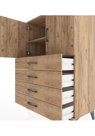 Hyperion Dolap 2 Raflı 4 Çekmeceli 2 Kapaklı 88x44x134 Çam-çam Çam