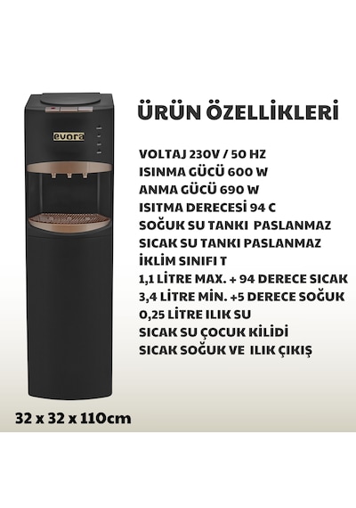 Özel Seri Ev Tipi Ofis Tipi Sıcak Soğuk Arıtmalı Su Sebili Gold Siyah Premium 1