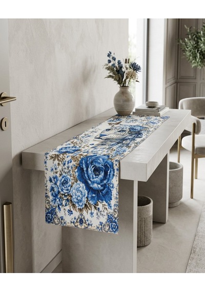Mavi Leopar Desenli 45x140cm Masa Runnerı Çok Renkli