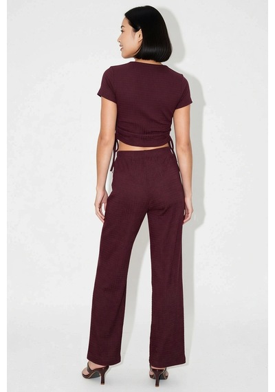 Benerly Kadın Kısa Kollu Bisiklet Yaka Crop Top İspanyol Paça Flare Panto Mürdüm Benerly Kadın Kısa Kollu Bisiklet Yaka Crop Top İspanyol Paça Flare Panto Mürdüm
