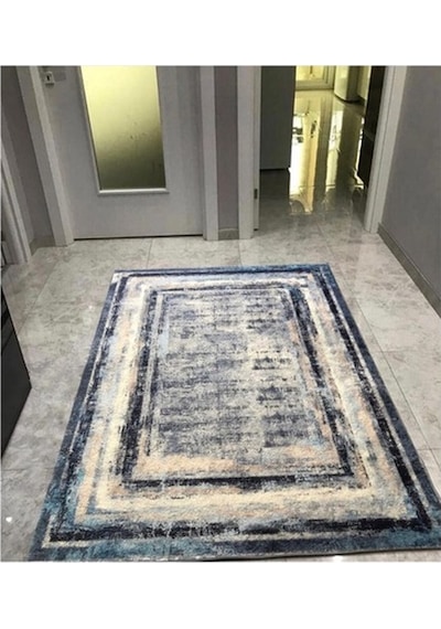 STY Home Kaymaz Tabanlı Halı Yolluk Makinede Yıkanabilir Gri Mavi Gri - Mavi