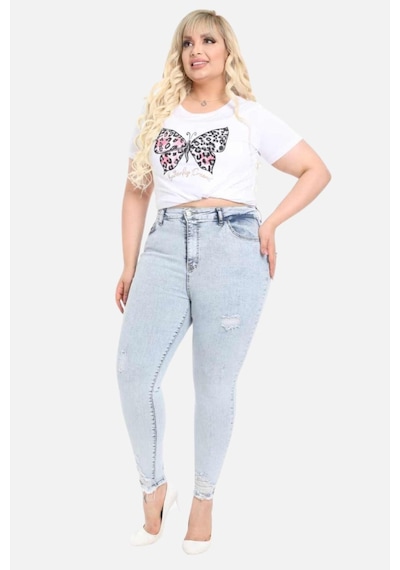 Slim Fit Jean Büyük Beden Yüksek Bel Dar Kesim Esnek Kot Pantolon C597 001