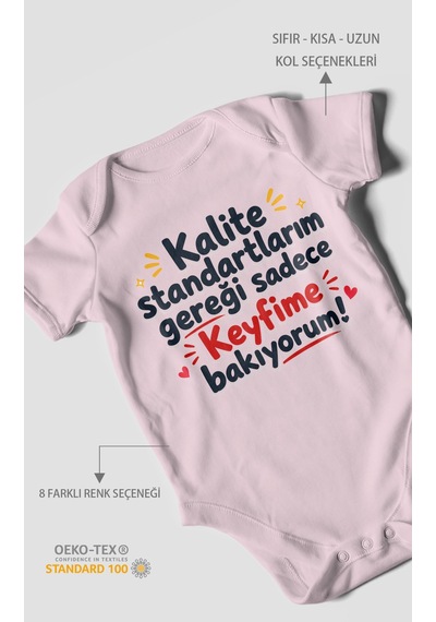 Morivokids Kalite Standartlarım Mesajlı Kısa Kollu Bebek Body %100 Pamuk Bebe Pembe