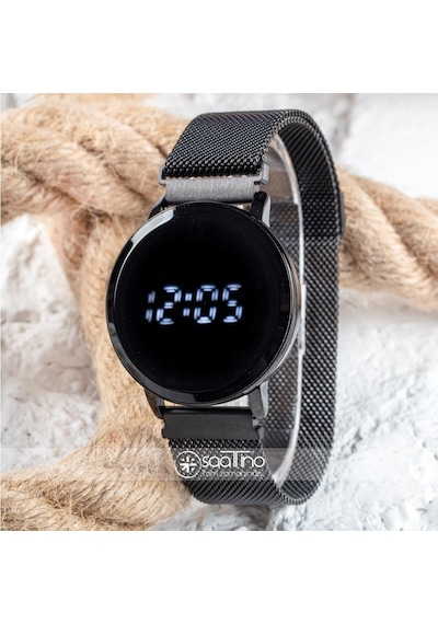 Black Watch Hasır Mıknatıslı Kordon Siyah Unisex Dokunmatik Kol Saati St-303503