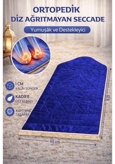 Ortopedik Diz Ağrıtmayan Kapitone Tasarım Hediyelik Çeyizlik Seccade 1cm Sünger 65 120 Ebat Lacivert