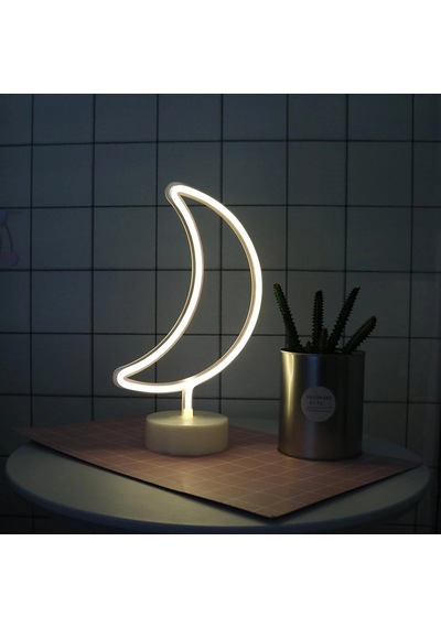 Dekoratif Pilli Ay Tasarımlı 3d Neon Led Masa Ve Gece Lambası 5468 Çok Renkli