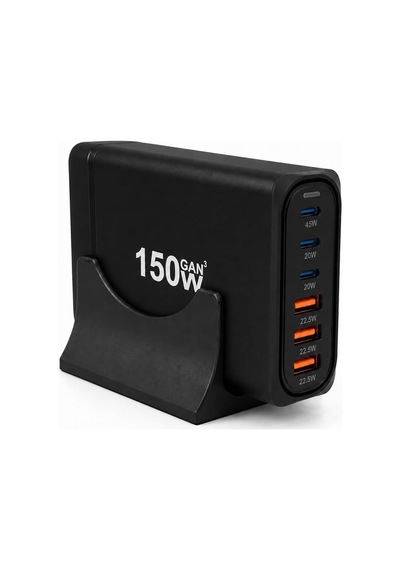 150w Gan Hızlı Şarj İstasyonu, 6 Portlu Masaüstü Şarj Aleti, 3 Usb-c Type-c Ve 3 Usb-a Girişli Çoklu Adaptör, Telefon Tablet Laptop İçin Akıllı Güç Dağıtımlı Şarj Cihazı