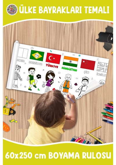Melolisa Ülke Bayrakları Temalı Dev Boyama Rulosu 60x250 Cm