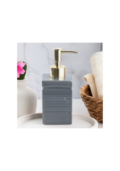 Buççin Online Mağaza 3206 Porselen Sıvı Sabunluk - Tezgah Üstü Banyo Mutfak Lavabo Sabunluğu - 275 Cc Seramik Gri Çok Renkli