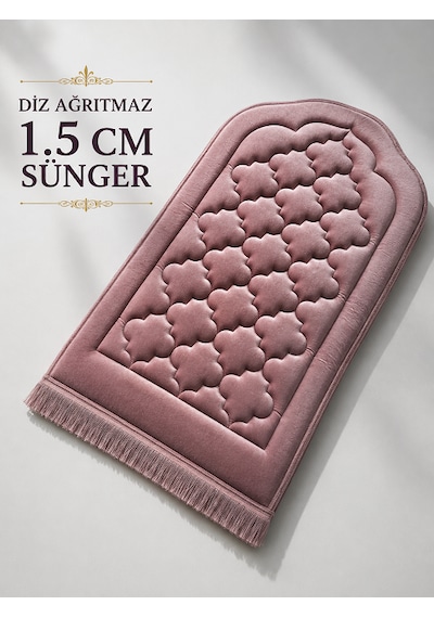 Diz Ağrıtmaz Ortopedik Seccade 1.5 Cm Süngerli Kaymaz Taban Çanta Hediyeli Pembe