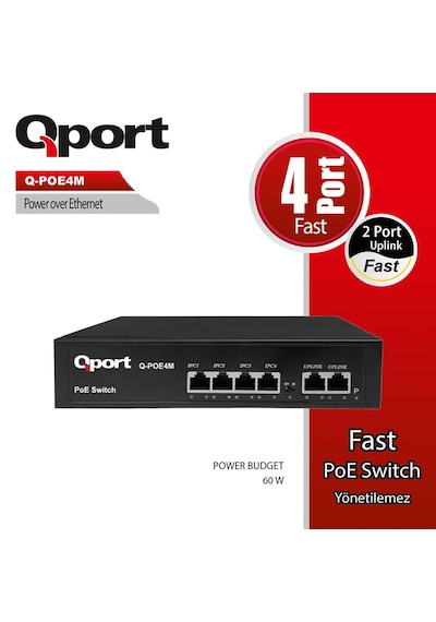 Qport Q-poe4m 4port 10/100 + 2 Port 10/100 Uplınk Poe Swıtch