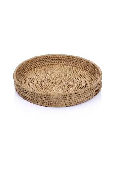 Meander El Yapımı Yuvarlak Küçük Boy Rattan Çok Amaçlı Kulplu Tep