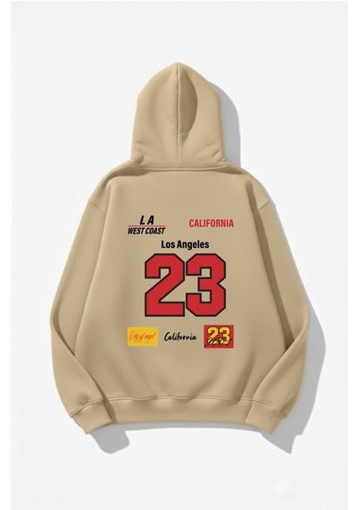 Uyguntarz Unisex Yumuşak Dokulu Kalbin İzi Baskılı Tasarım Oversize 3 İplik Hoodie Sweatshirt Bej