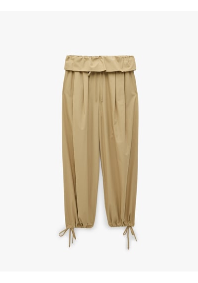 Koton Beli Bağcıklı Katlama Detaylı Balon Form Poplin Harem Pantolon Taş 7wal40014ıw